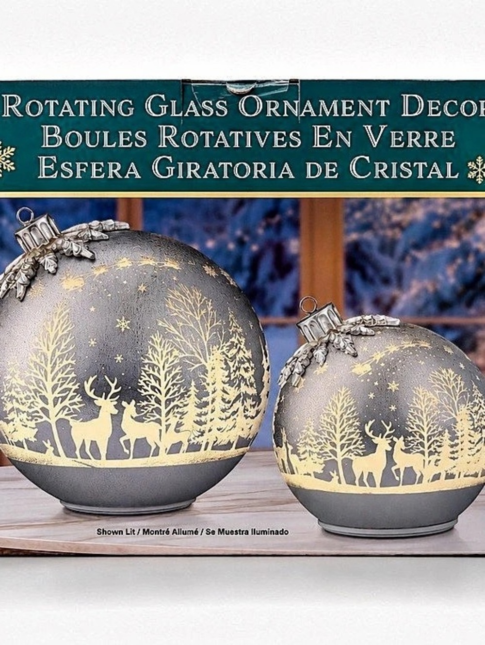 Rotating Glass Ornament Decor with LED Lights Set of 2